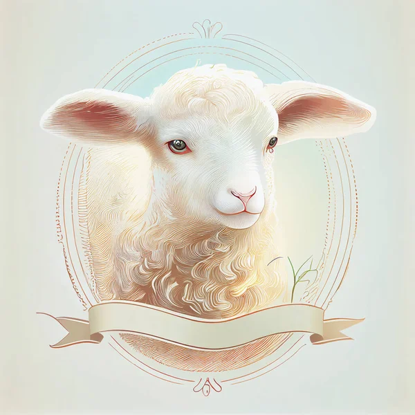 Sweet little lamb of God with banner.  Logo type illustration.