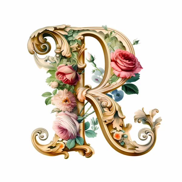 Belle Initial Style Rococo Entrelacée Roses Grimpantes Illustration Photos De Stock Libres De Droits