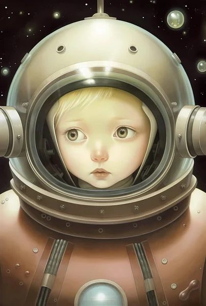 Ребенок Скафандре Космосе Иллюстрация Стоковая Картинка