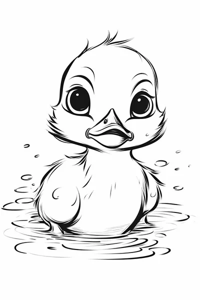 Niedliche Baby Ente Plantscht Wasser Malseite Für Kinder Illustration — Stockfoto