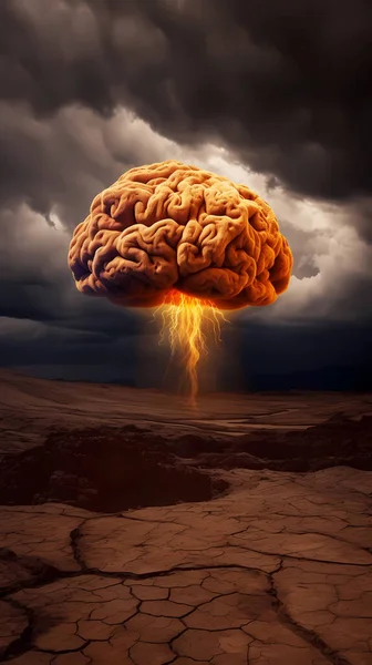 焦げた乾燥した土地の上に脳が嵐 イラスト ストック画像