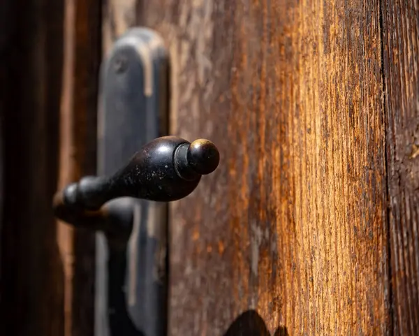 Eski paslı ahşap kapı, saplı.