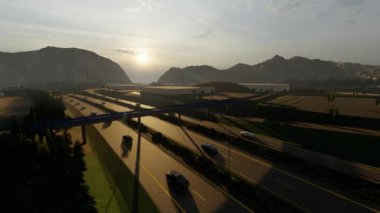 3 şeritli yol ve üstgeçit.