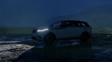 SUV Gece Toprak Arazide Hızlı Hareket Ediyor