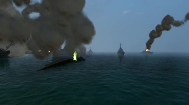 Yenilen Amerikan savaş gemileri 3D animasyon