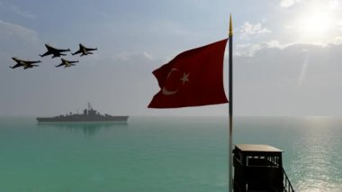 Türk Savaş Gemisi ve Geçmekte Olan Savaş Uçakları