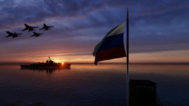 Rusya, St. Petersburg 'dan. Rus donanması - Donanma - Gün batımında Donanma bayrağı