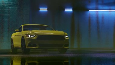 Lüks Sarı Spor Araba Gece Otoparkında Sürükleniyor