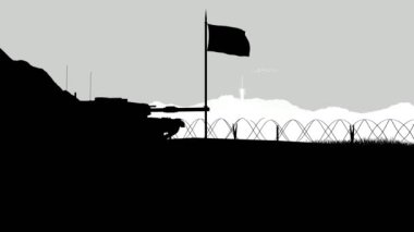 Siluet Askeri Sınır Devriyesi Tankı