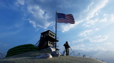Amerika Birleşik Devletleri sınırındaki muhafızları koruyan asker.