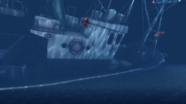 Batık Gemi ve Balıklar 3D animasyon