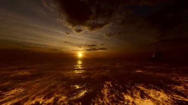 Günbatımı Okyanusu ve 3D Gemi Canlandırması