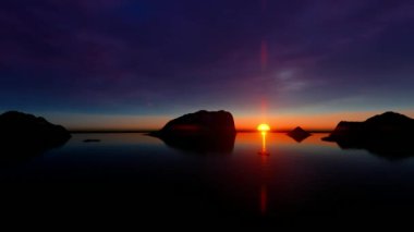 Rocky Adası Gölü 'nde Günbatımı Görünümü