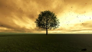 Ağaç ve dökülen Yaprak 3 boyutlu animasyon