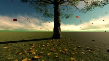 Ağaç ve dökülen Yaprak 3 boyutlu animasyon