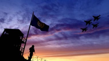 Sınırda Birleşmiş Milletler Askeri ve Savaş Uçakları Gösterisi