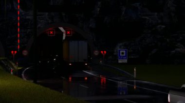 Gece tünelin girişine yakın bir yerde trafik vardı.