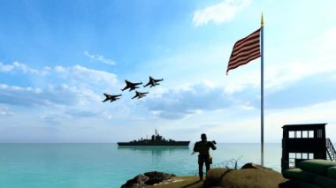 Amerikan Bayrak Savaş Gemisi Sallıyor ve Savaş Uçaklarını Geçiyor