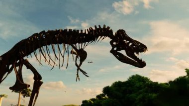 Amazon ormanları ve dinozor iskeletleri