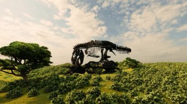 Amazon ormanları ve dinozor iskeletleri