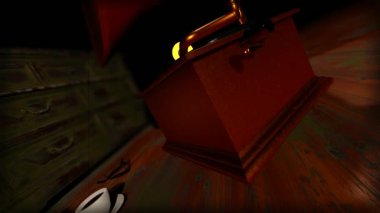 Eski Arkaplan ve Altın Gramofon Vinil Kayıt
