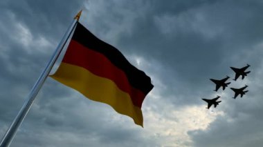 Dalgalanan Almanya Bayrağı ve Dalgalanan Savaş Uçakları Grubu