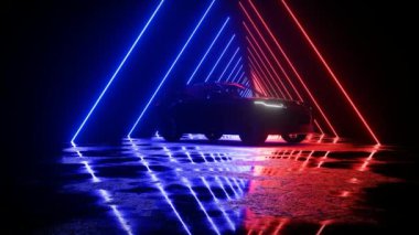 Siyah renkli üçgen neon ışıklı tünel arkaplanı
