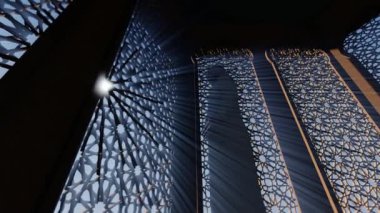 Müslüman Adam İslami Motifle Pencerenin Önünde Dua Ediyor