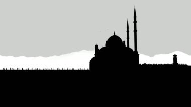 Siluet Müslümanları Cami Ramazan Arkaplanına Girdiler