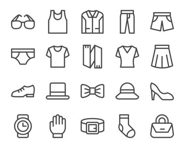 kıyafet ve giysi çizgisi simgesi seti