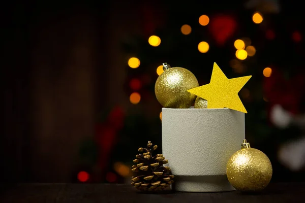 Kerstmis Achtergrond Met Ballsa Sterren Licht — Stockfoto