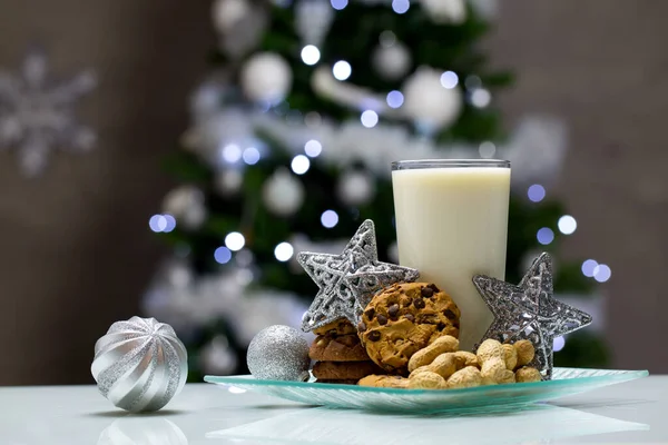 Copo Leite Com Biscoitos Natal — Fotografia de Stock
