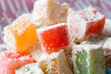 Bunch of colorful Turkish Delight sweets abstract color