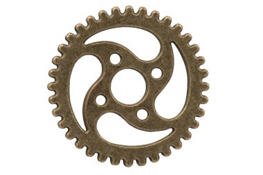 Çark beyaz arka planda izole edilmiş. Bu endüstriyel element Steampunk makinesinin parçasından esinlenmiş gibi görünüyor. Kes şunu..
