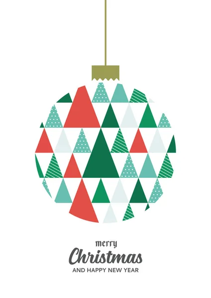 Färgglad Julboll Med Triangelmönster Gratulationskort Vektorillustration — Stock vektor