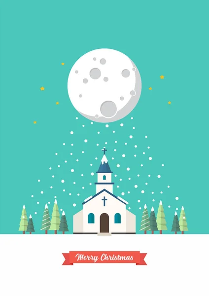 Kościół Sezonie Zimowym Plakat Ilustracja Wektora — Wektor stockowy