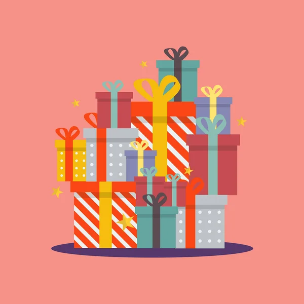 Pile Boîtes Cadeaux Grand Lot Boîte Cadeau Objet Décoratif Fête — Image vectorielle