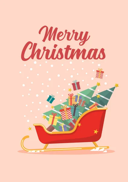 Santa Sáně Nesoucí Vánoční Stromky Pozdrav Vektorová Ilustrace — Stockový vektor