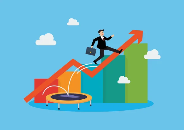 Businessman Bounce Trampoline Business Concept Business Success Metaphor Vector Illustration — Stock Vector