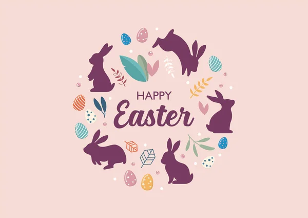 Happy Easter Card Banner Bunnies Invitation Card Vector Illustration — Vetor de Stock