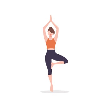 Young woman doing yoga and fitness exercise. Vector illustration