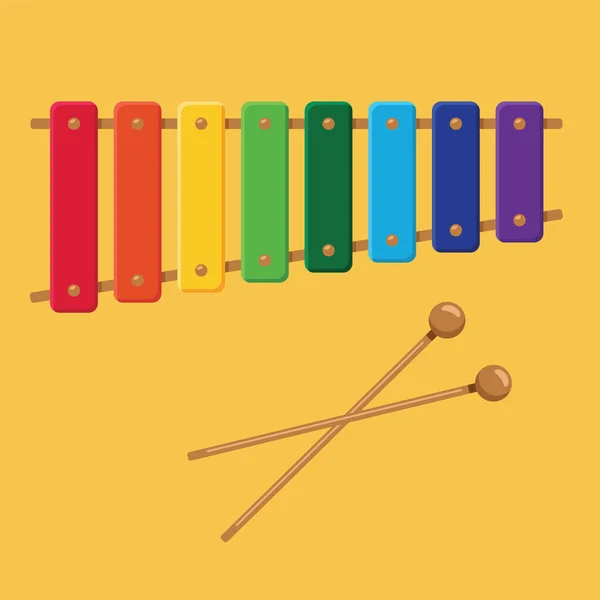 Renkli Ksilofon Oyuncakları Sopalar Vektör Illüstrasyonu — Stok Vektör