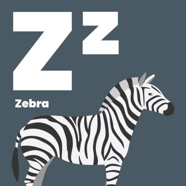 Tatlı çocuklar ABC alfabe harfi ve İngilizce kelime bilgisi öğrenen çocuklar için Z harfi var. Zebra. Vektör illüstrasyonu