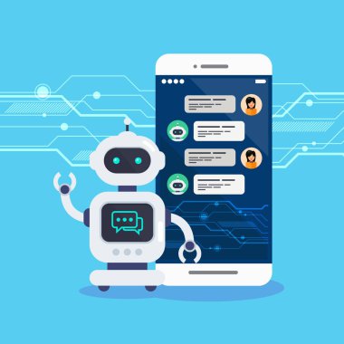 Akıllı Ai sohbet robotları insanlarla iletişim kurar. GPT 'den bahset. Yapay Zeka Vektörü illüstrasyonu