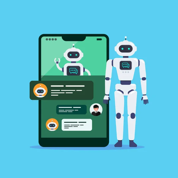 Robot Android Bot Chat Pantalla Del Teléfono Inteligente Chat Gpt — Archivo Imágenes Vectoriales