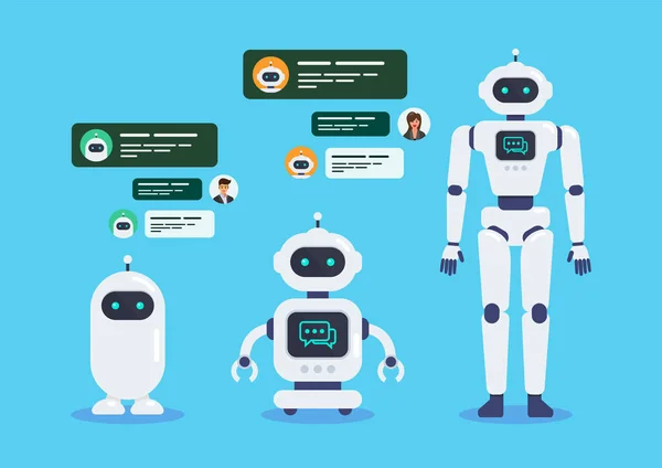 Android Robots Bot Chat Inteligencia Artificial Cyborg Technology Futuristic Intelligence — Archivo Imágenes Vectoriales