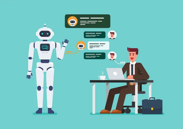 Επιχειρηματίας Συνομιλεί Chatbot Τεχνητή Νοημοσύνη Chat Bot Αναπτύχθηκε Από Την — Διανυσματικό Αρχείο