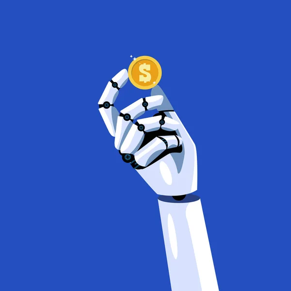 Robot Hand Holding Dollar Coin Artificial Intelligence Vector Illustration — Stock Vector