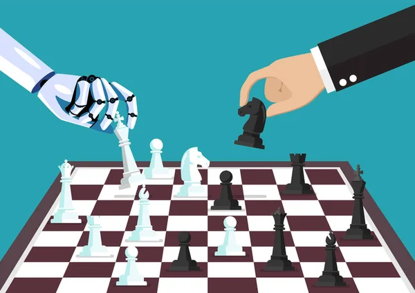 Robot Člověk Hrát Šachy Koncept Strojového Učení Umělá Inteligence Vektorová — Stockový vektor