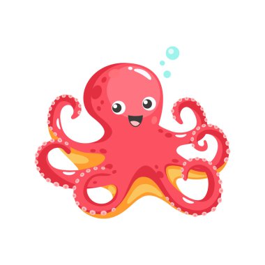 Cute red octopus. Vector illustration clipart